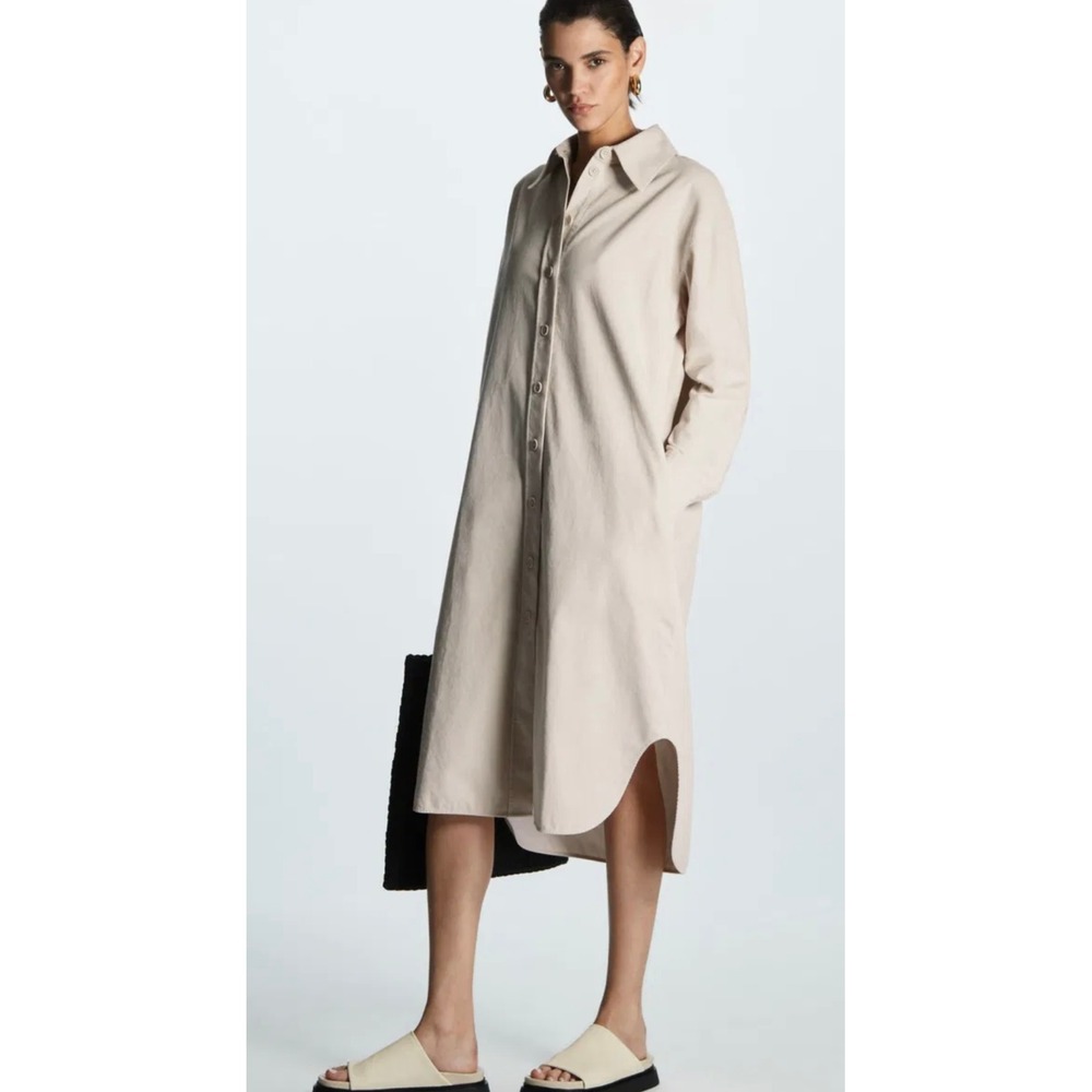 COS Cream‎ Corduroy Button-Front Shirt Dress Minimalist Cotton Capsule Fall US 4
